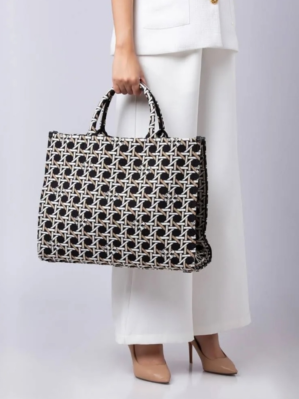 Tory Burch Ella Circular Knit Tote Black